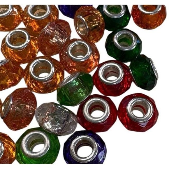 120 Ps Mixed Large Hole Faceted Rondelle Beads Spacer With Core 13~14mm European - Picture 1 of 3